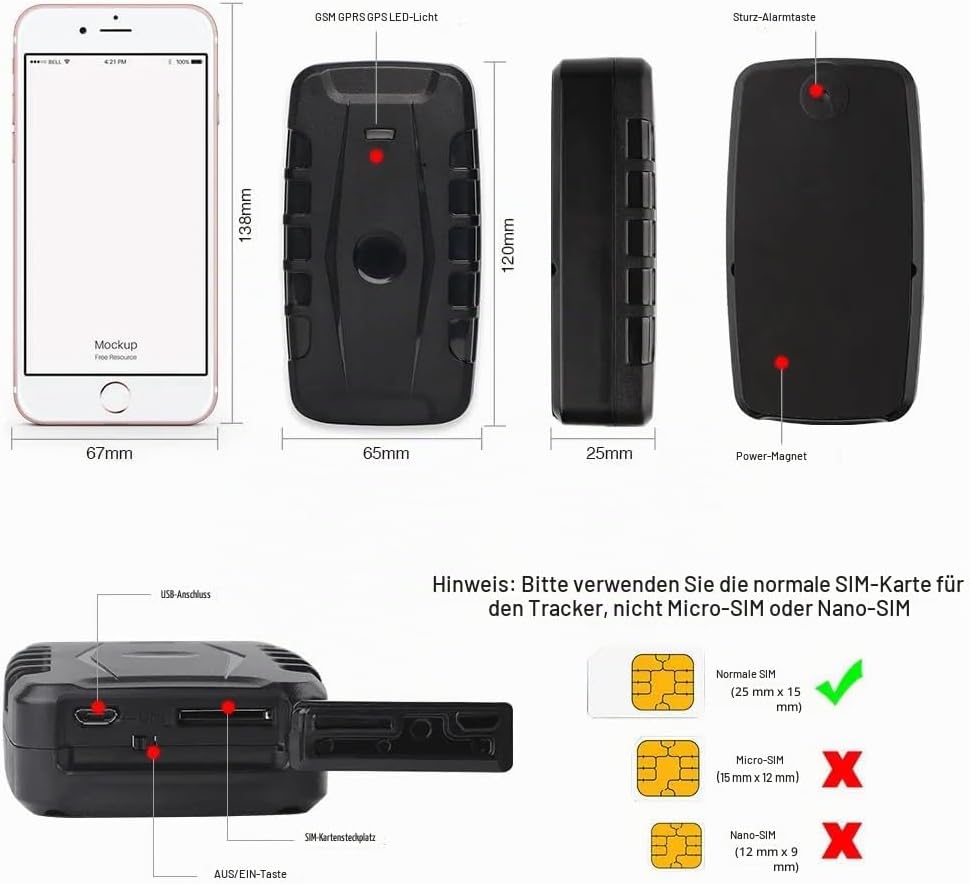 Winnes 4G GPS Tracker Auto ohne ABO, Echtzeit Ortung, Geo-Fence &amp; Alarm (Vibration, Bewegung, Geschw