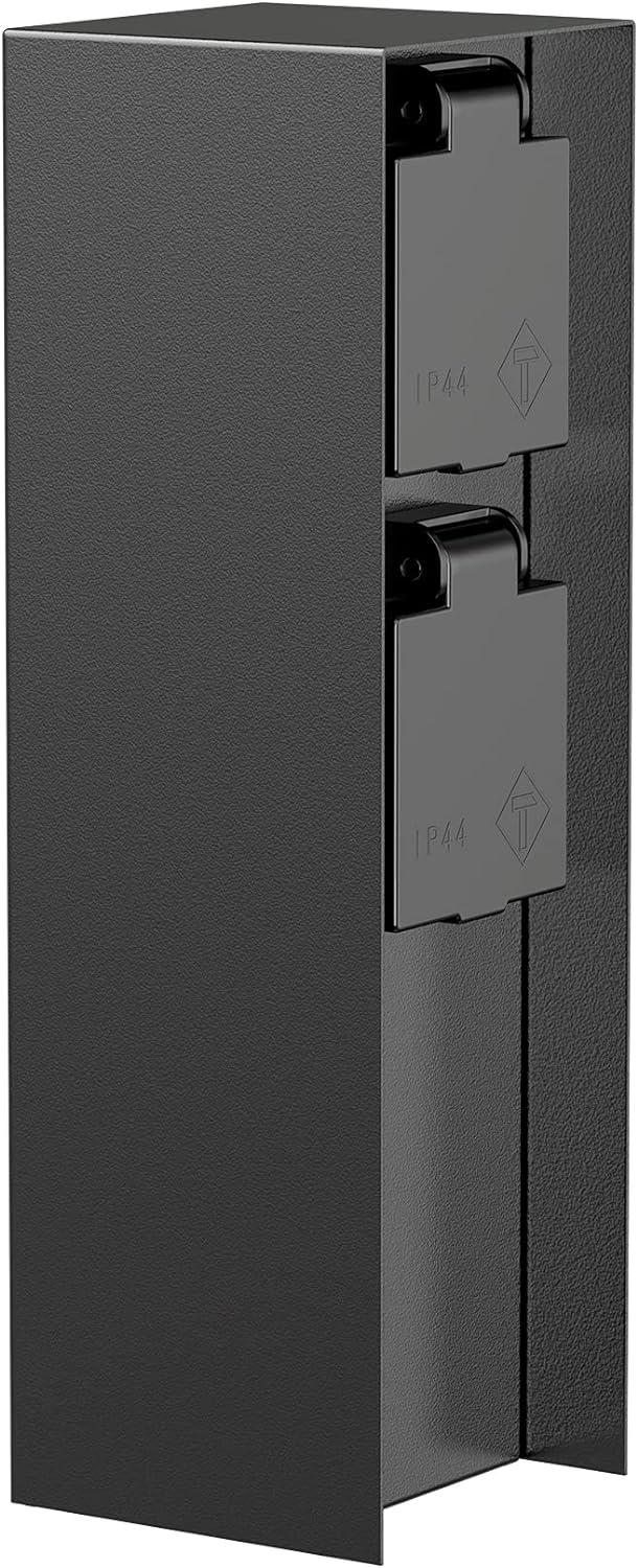 ledscom.de Garten Steckdosensäule POMI für aussen, IP44, 2-fach, schwarz, eckig, 23 cm 1 pieza (paqu