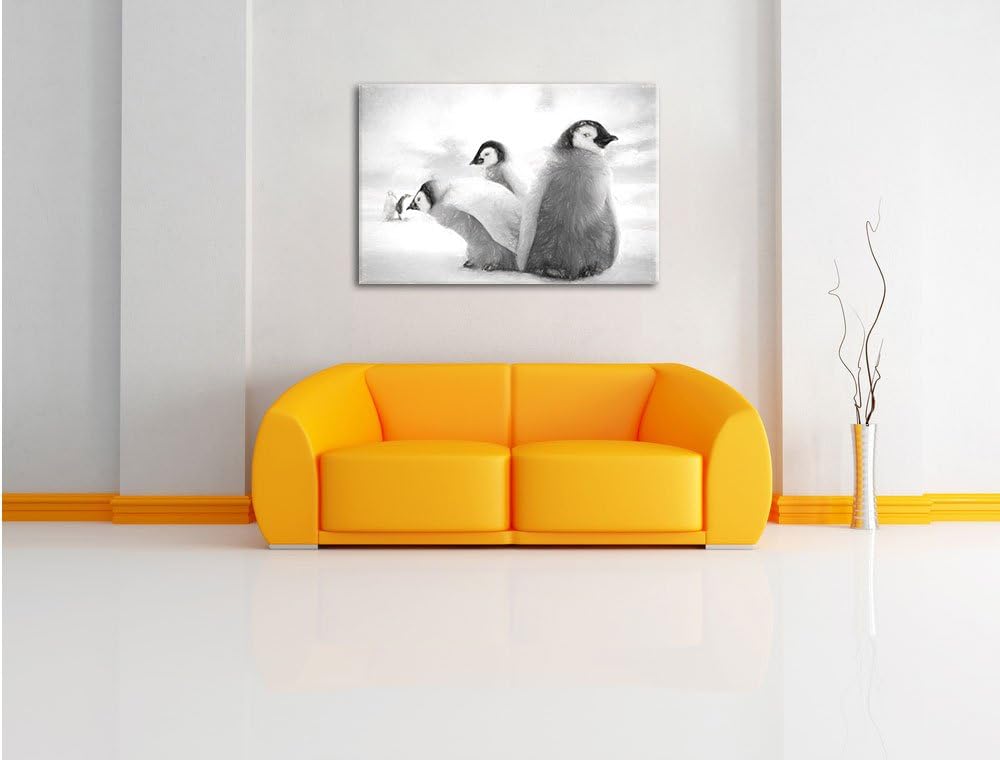 Pixxprint Kaiserpinguin Gruppe / 100x70cm Leinwandbild bespannt auf Holzrahmen/Wandbild Kunstdruck D