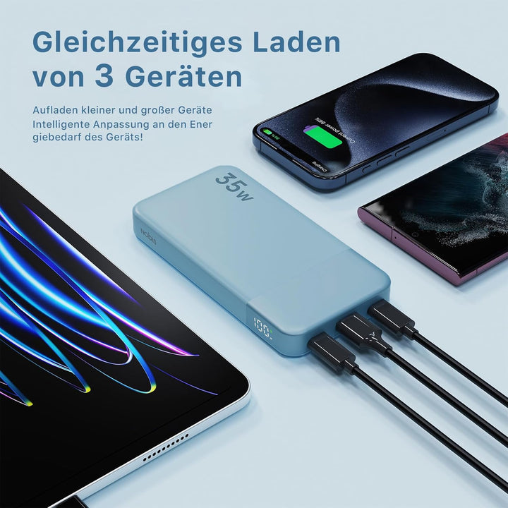 NOBIS 35W Power Bank 10000mAh, Externer Akku mit Digitalanzeige, USB C Ladegerät Schnellladen PD QC,