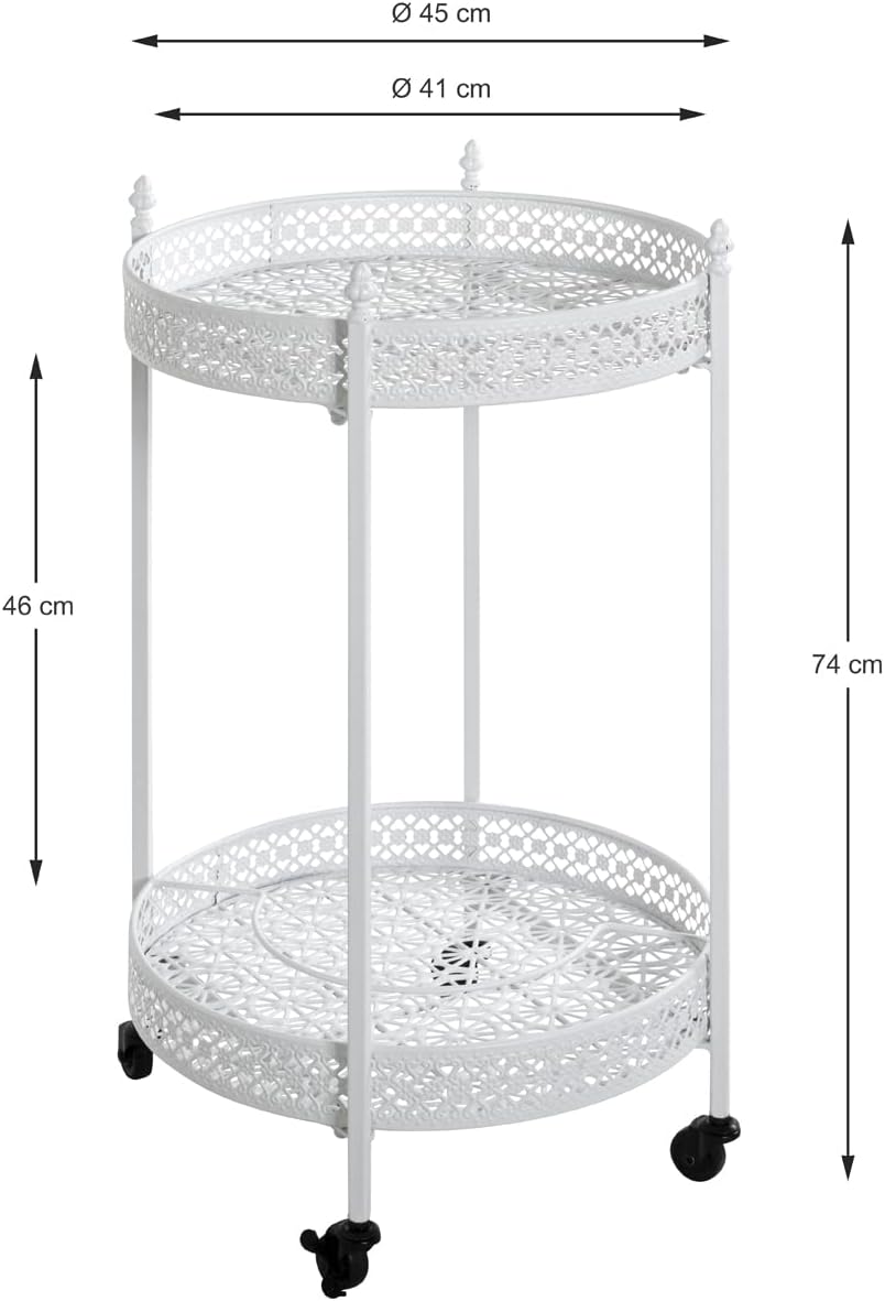 HAKU Servierwagen weiss, Metall - Masse: H 74 cm x Ø 45 cm, Style: Coastal Furniture, Weiss