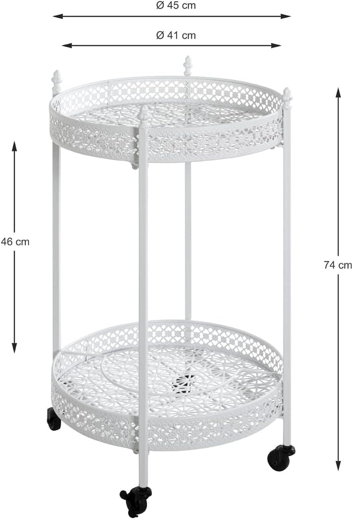 HAKU Servierwagen weiss, Metall - Masse: H 74 cm x Ø 45 cm, Style: Coastal Furniture, Weiss