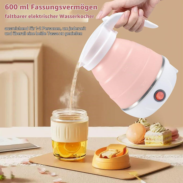 Funmo Faltbarer Wasserkessel, 600 ml Camping Faltbarer Wasserkessel, Elektrischer Silikon Wasserkoch