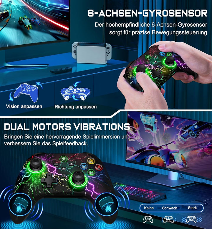 HASACOOL Switch Controller, Switch Pro Controller mit 2 Back Button Macro Programmierbar/Blinkende L