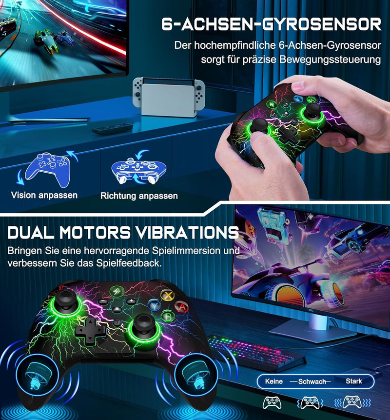 HASACOOL Switch Controller, Switch Pro Controller mit 2 Back Button Macro Programmierbar/Blinkende L