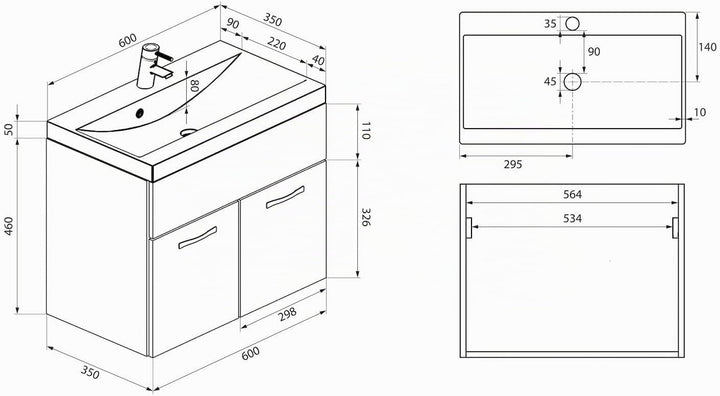 Badplaats B.V. Badezimmer Badmöbel Set Montreal 02 60cm Waschbecken Beton Grau - Unterschrank Wascht