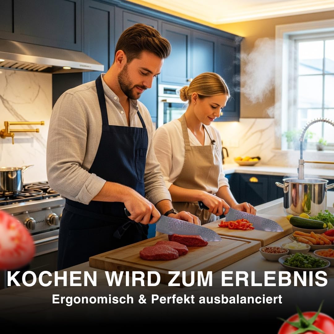 Santoku Damastmesser 18cm,Profi Kochmesser aus 67 Lagen VG10 Stahl | Handgeschmiedete Klinge, Echte