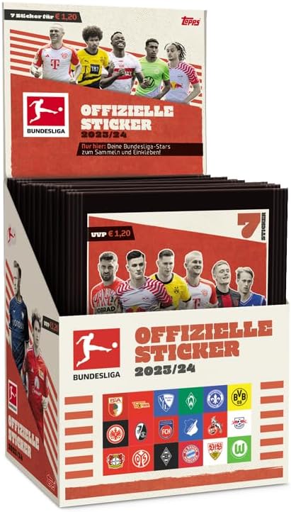 Topps Bundesliga Stickers 23/24 - Displaybox - 36 Päckchen pro Display Box (252 Sticker)