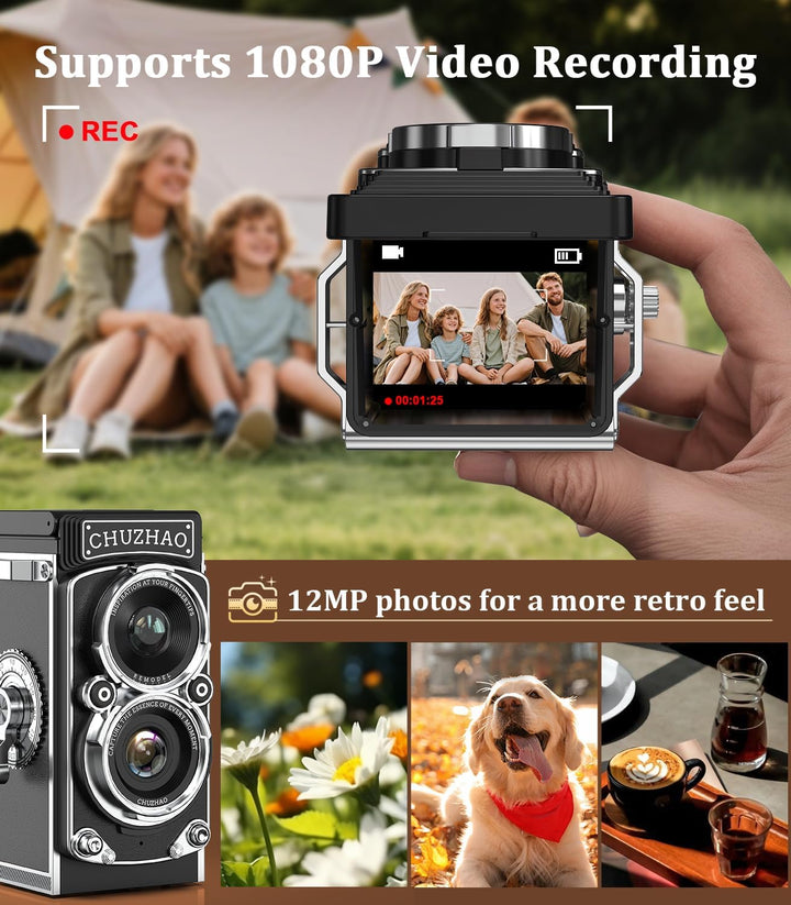 Retro Mini Digitalkamera, 1080P FHD Video Digital Retro Kamera mit 16GB Speicherkarte, 12MP Autofoku