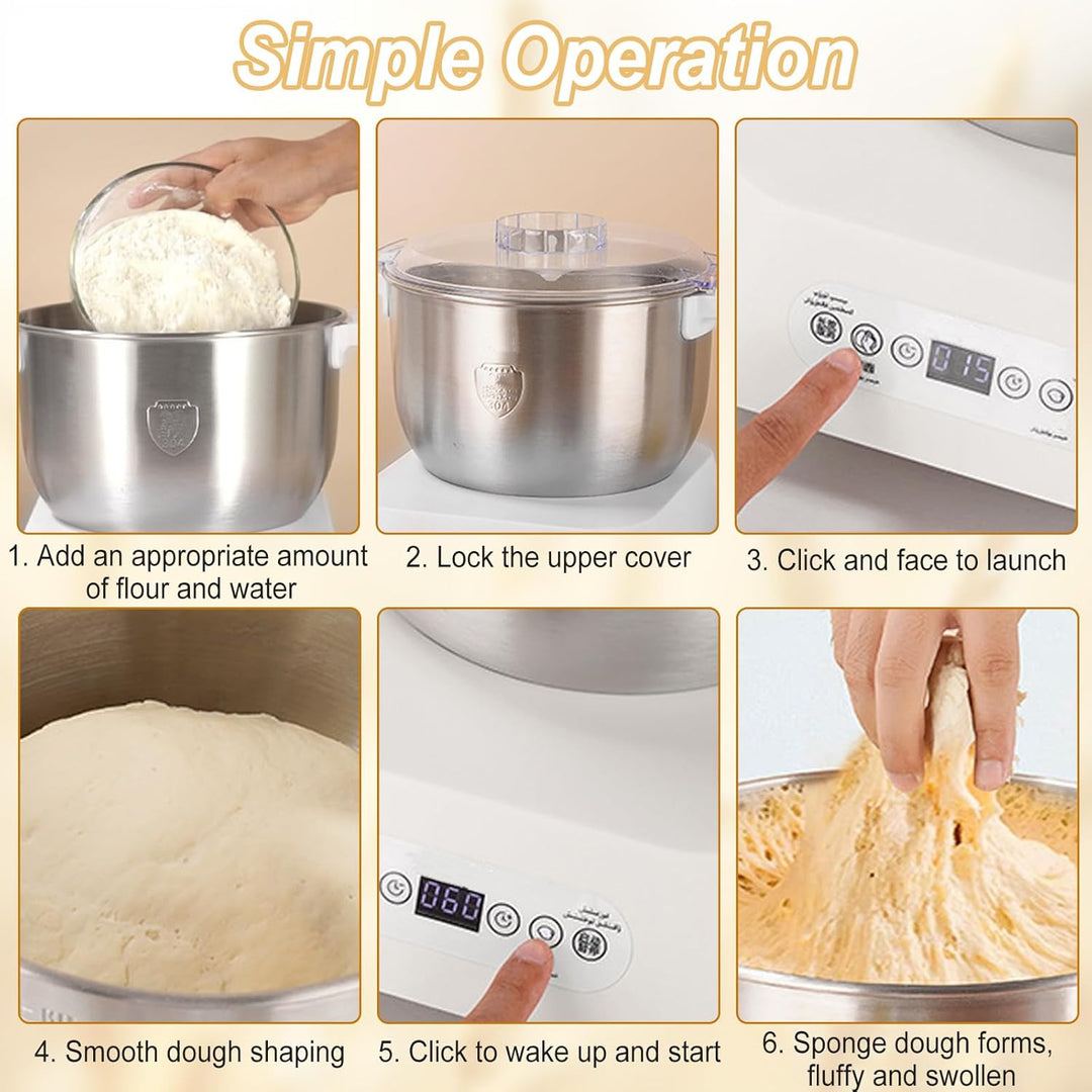 Edelstahl Teigmehl Mixer, 7L Teigknetmaschine mit Fermentierungsfunktion, Edelstahl Teigmaschine mit