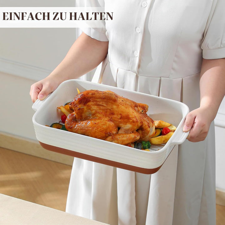 MALACASA, Serie TARA, Auflaufform Gross, Auflaufform mit Rost, 4.5L Backformen, Auflaufformen rechte