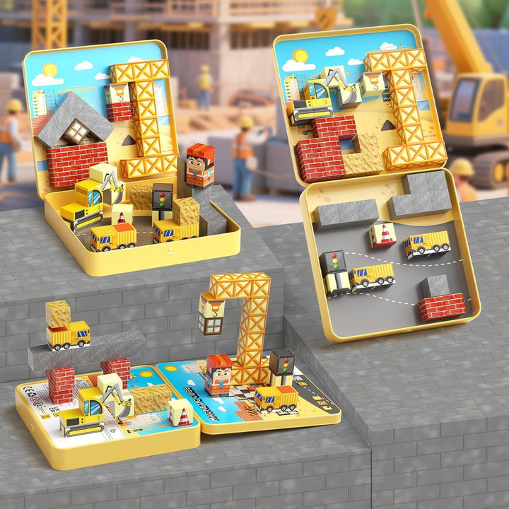 Magnetische Bausteine, 49 Teile Magnetbausteine Reiseset mit Tragbarer Eisenbox für Kinder, Magnetwü