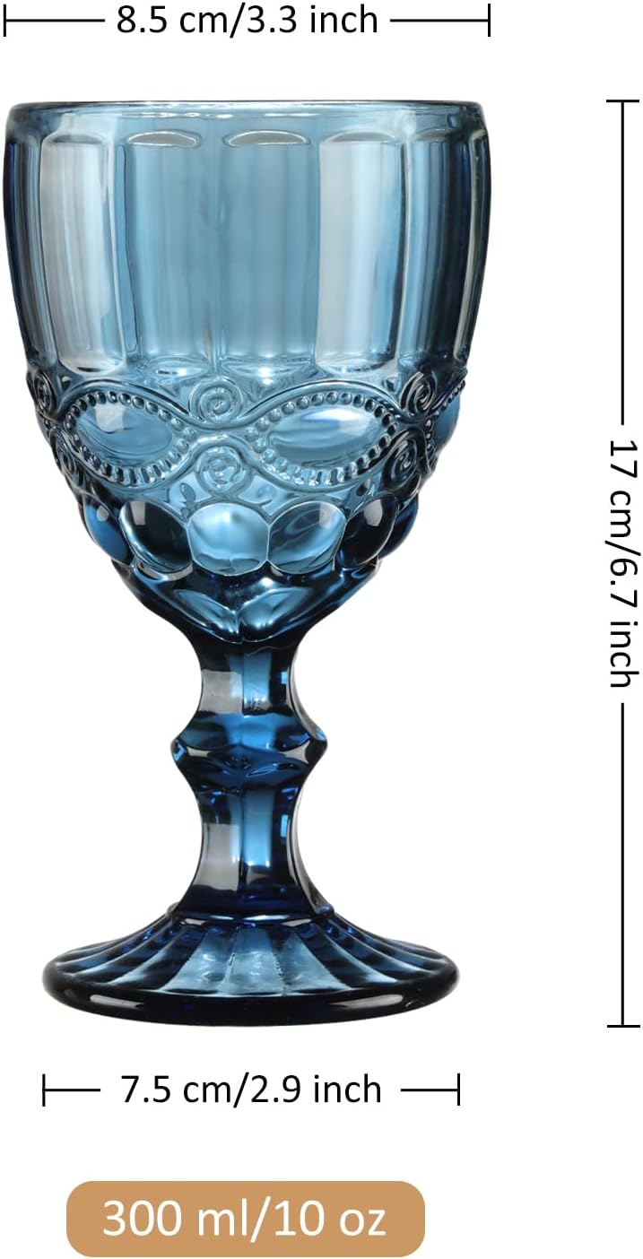 Joeyan Blau Vintage Weingläser mit Geprägtem Design,Farbiger Relief Rotweingläser Weissweingläser,Tr