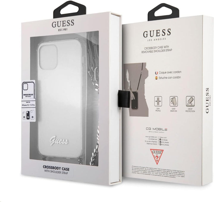 Guess Schutzhülle mit Kette Silber 4G Chain and Script für iPhone 12 / iPhone 12 Pro, transparent