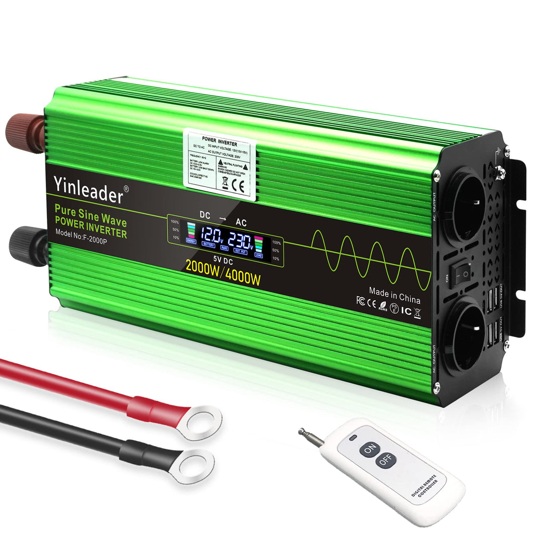 Yinleader Wechselrichter 2000W /4000W Reiner Sinus-Spannungswandler 12V 230V Stromwandler mit Fernbe