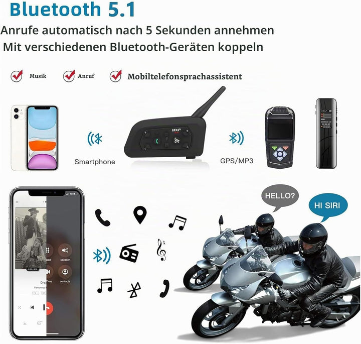 EJEAS V6PRO Motorrad Intercom Bluetooth Headsets 1200m bis zu 6 Reiters DSP-Rauschunterdrückung, Was