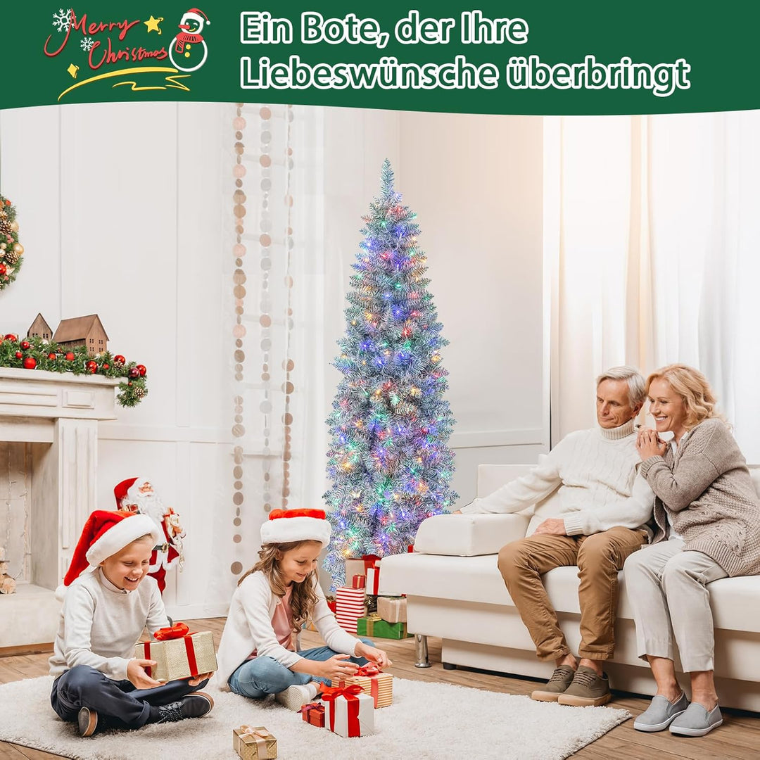 COSTWAY 180cm künstlicher Weihnachtsbaum Bleistift, LED Tannenbaum mit Beleuchtung, schlanker Christ