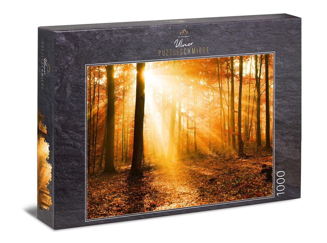 Ulmer Puzzleschmiede „Goldener Herbstwald“ - Klassisches 1000 Teile Natur-Puzzle – poetische Herbsts