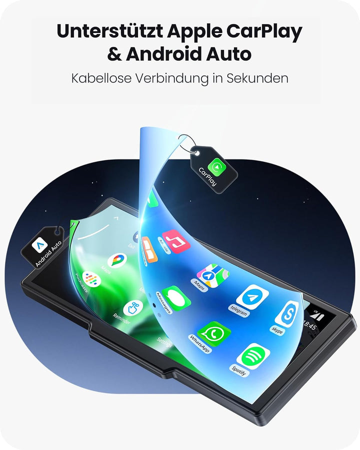 9,26" Tragbarer CarPlay Display für Apple CarPlay &amp; Android Auto mit 4K-Dashcam &amp; HD-Rückfahrkamera,