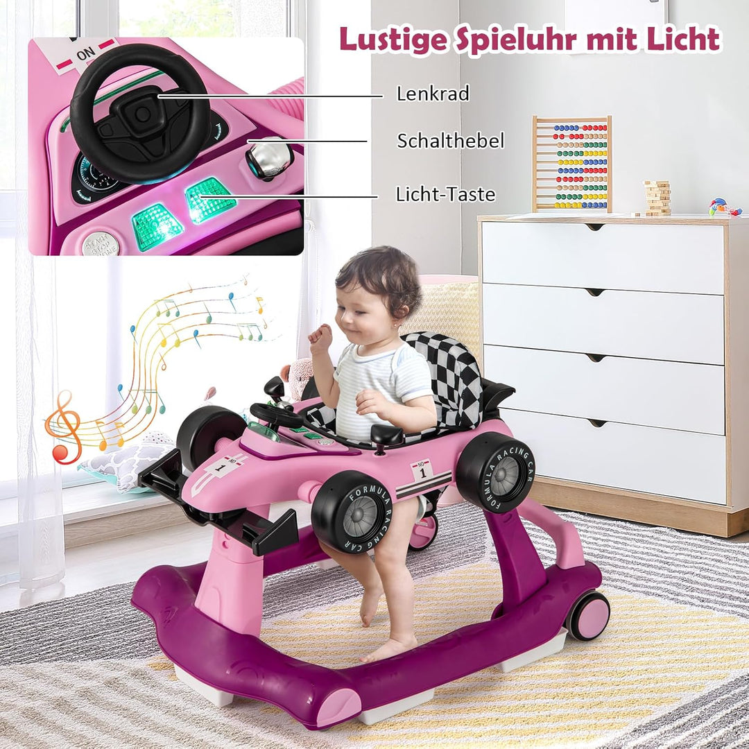 GOPLUS 4 in 1 Baby Lauflernhilfe, Lauflernwagen höhenverstellbar mit Licht &amp; Musik, Baby Walker Auto
