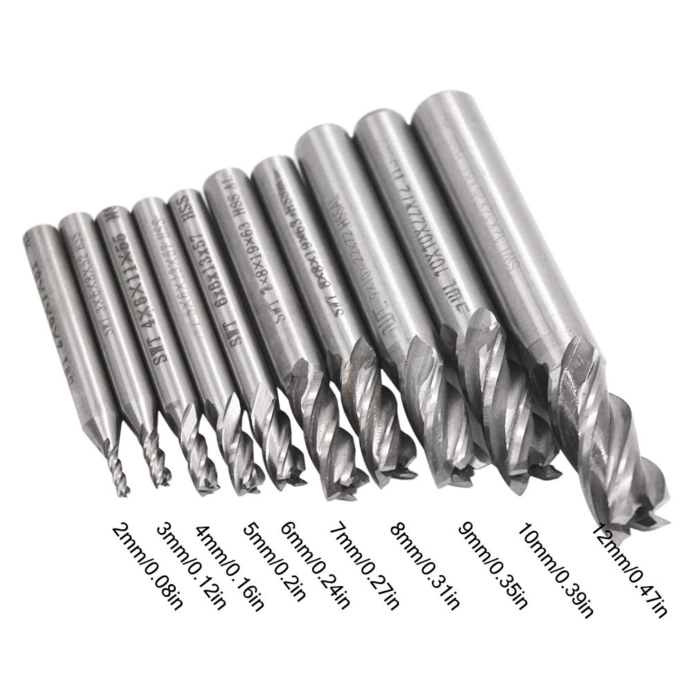 Afunta Bohraufsätze/Schaftfräser mit 4 Rillen, 2-12 mm (0,08-0,47 Zoll) Schnellarbeitsstahl, gerader