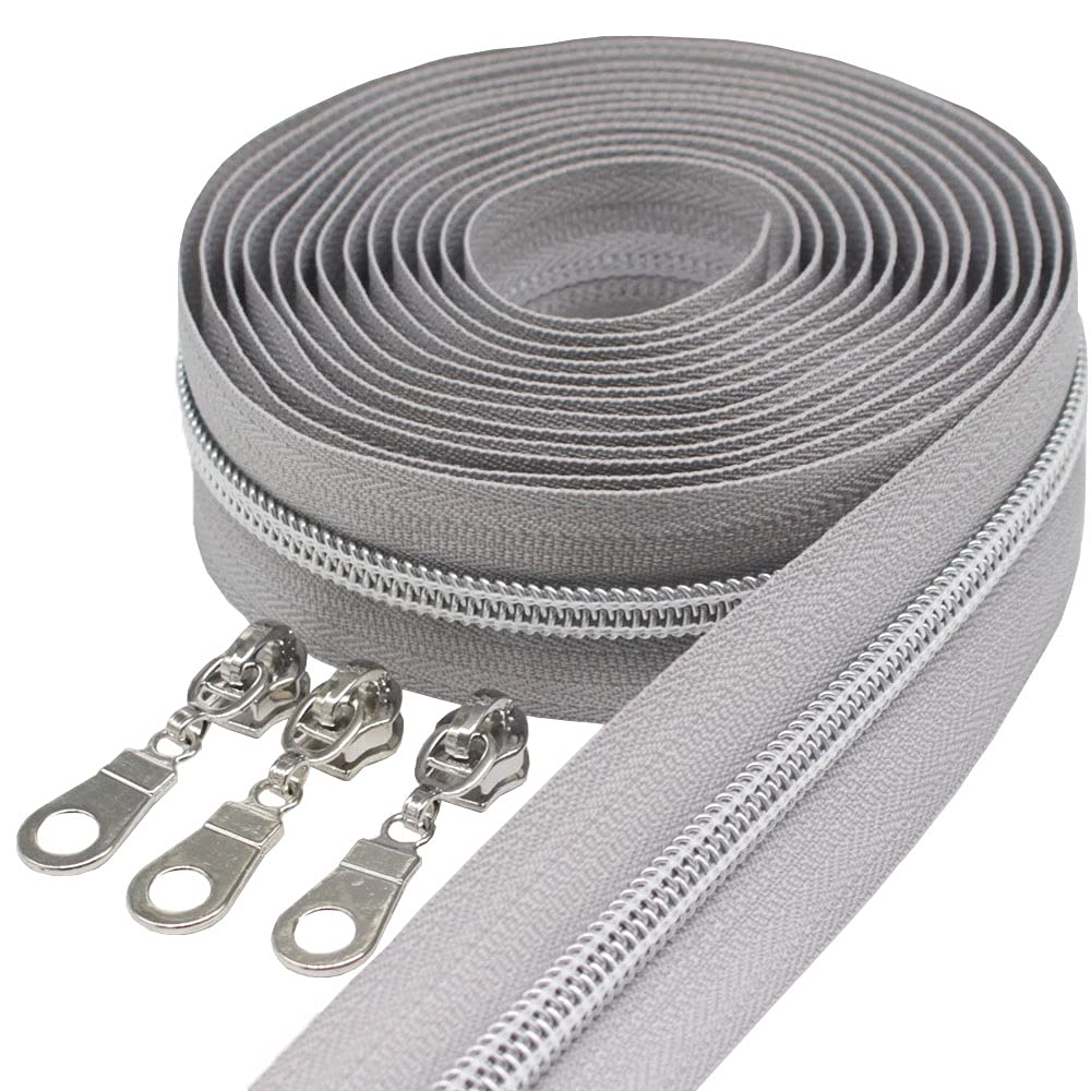 9 m silberfarben endlos Reissverschluss Meterware Reissverschluss Nylon 6mm-Spirale + 25 Nonlock-Zip