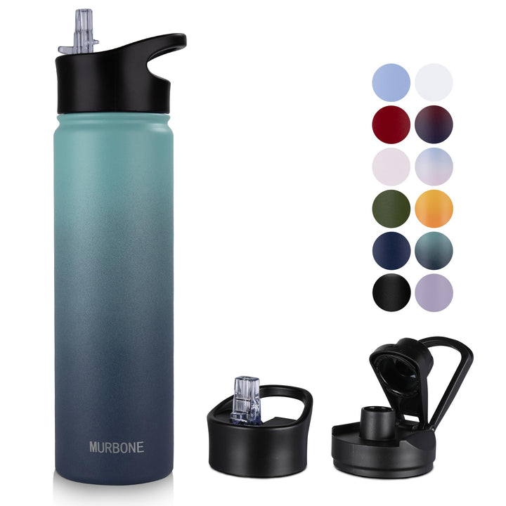 Edelstahl Trinkflasche 750ml (+2 Deckel)-mit Strohhalm,BPA frei,Thermosflasche Auslaufsicher,Kohlens