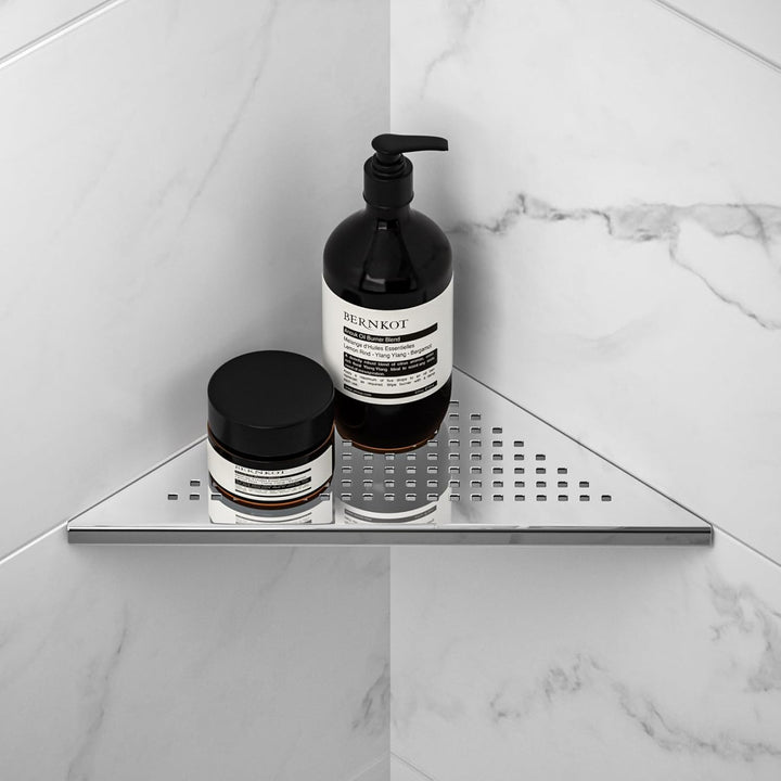 Eck Duschregal, Edelstahl 304 Badezimmerregal aus Stahl mit Gitterdesign für geflieste Wände, Einbau
