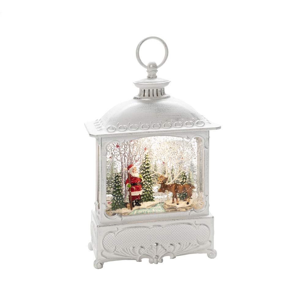 Konstsmide Wasserlaterne gross, Weihnachtsmann mit Elch, antique weiss, mit an/aus Schalter, 5h Time