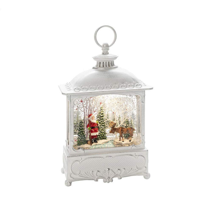 Konstsmide Wasserlaterne gross, Weihnachtsmann mit Elch, antique weiss, mit an/aus Schalter, 5h Time