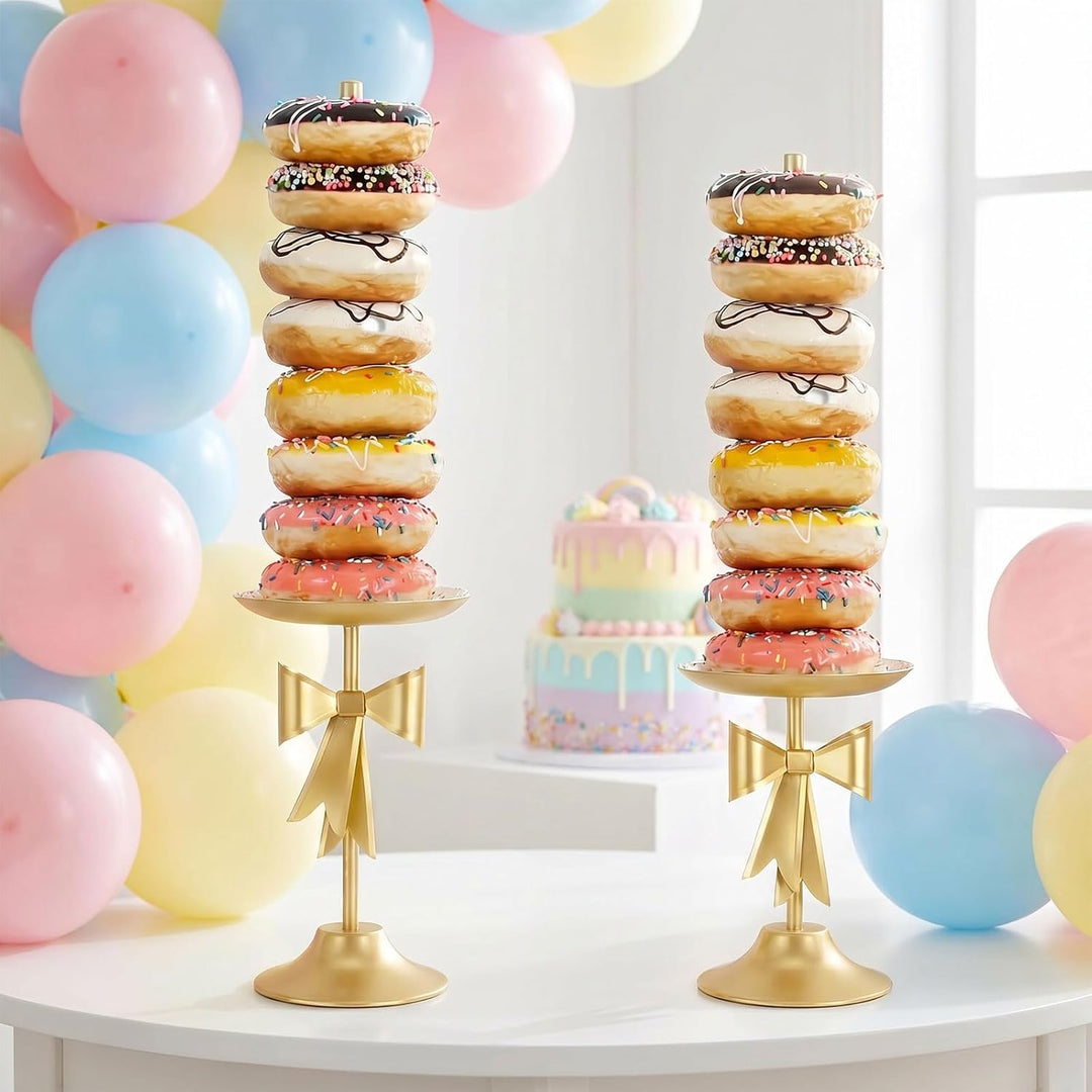 AIM & GGKK Donut Ständer Set 2-teilig Gold - Donut Stand Halter mit Schleifen Design, Metall Donut D
