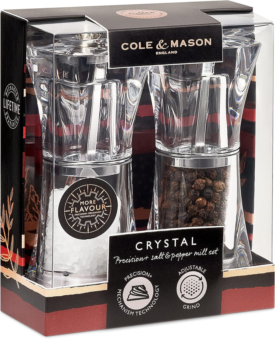 Cole & Mason H37408P Crystal Salz und Pfeffermühle, 2er Set Manuell, Acryl, 125mm, Precision+, Gesch