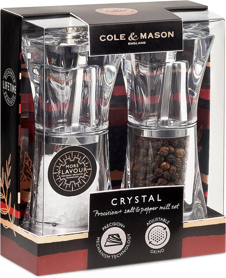 Cole & Mason H37408P Crystal Salz und Pfeffermühle, 2er Set Manuell, Acryl, 125mm, Precision+, Gesch