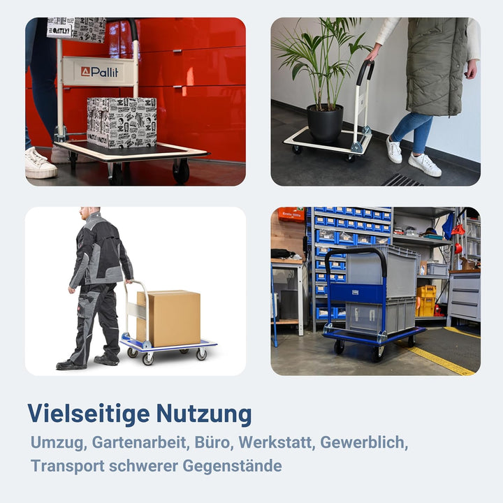Pallit Transportwagen klappbar 300kg Rollwagen mit lenkbarer Luftbereifung Anti-Rutsch Plattformwage