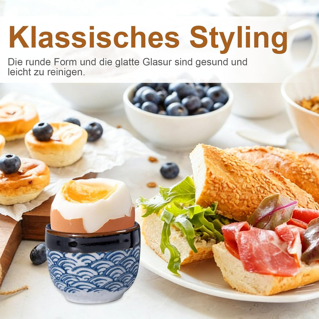 Eierbecher im 6er-Set, Hochwertige Keramik, Design Süsser Schneemann, Porzellan, Eierhalter Geschirr
