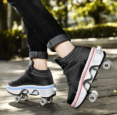 Schuhe mit Rollen Rollschuhe Jungen Mädchen Skateboard Schuhe mit LED Blinkend 4-Rad Automatisch Ein