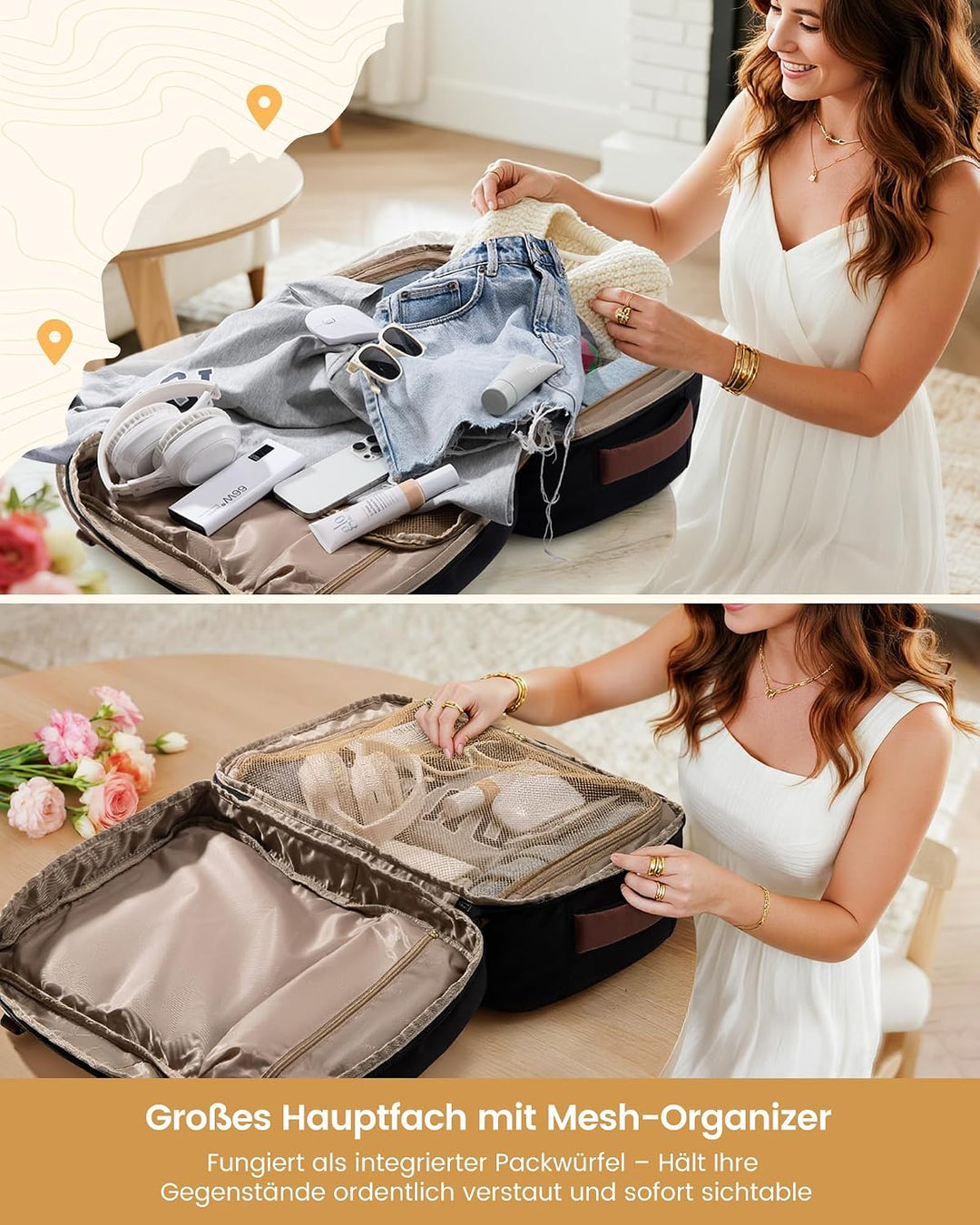 LOVEVOOK Rucksack Handgepäck Flugzeug 40L Gross Reiserucksack Damen 45x36x20 | Travel Backpack für 1