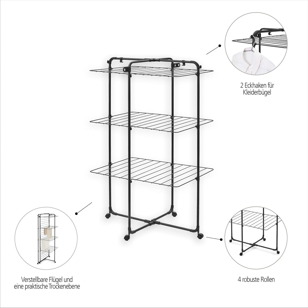 Brabantia HangOn Tower Drying Rack, 23 m (weiss), Turmwäscheständer klappbar, platzsparender Standtr