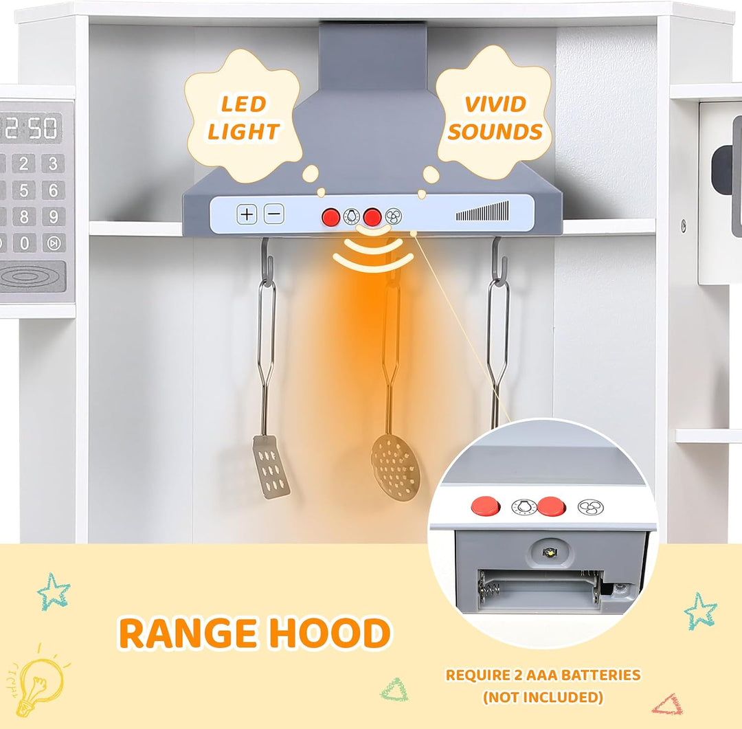 MAMIZO Eck Spielküche mit Licht und Sound, Kinderküche Holz, Puppenküche Holz für Kinder, 102x30x92
