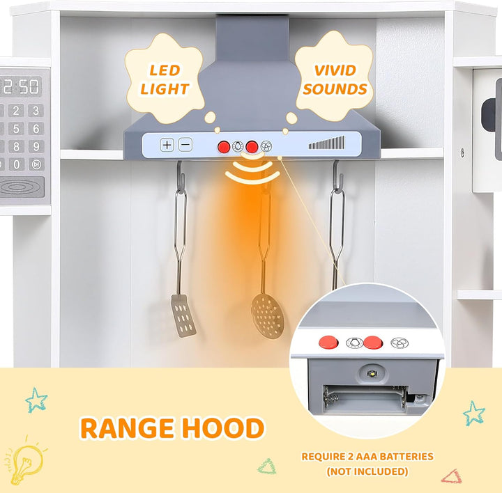 MAMIZO Eck Spielküche mit Licht und Sound, Kinderküche Holz, Puppenküche Holz für Kinder, 102x30x92