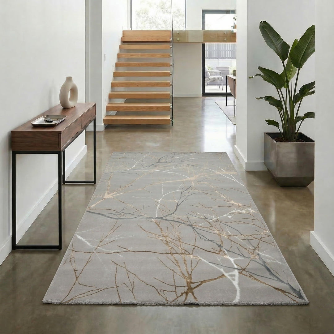 Teppich-Traum LÄUFER Designer Teppich Flur Wohn- & Schlafzimmer abstraktes Ästemuster Gold Grösse 60