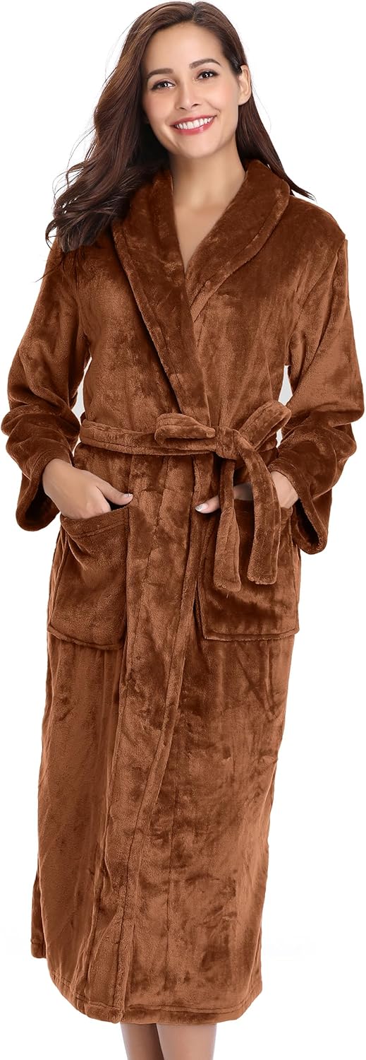 Vlazom Damen Bademantel Flanell Weiche Winter Bademantel Saunamantel Morgenmantel Lange Ärmel Hausma
