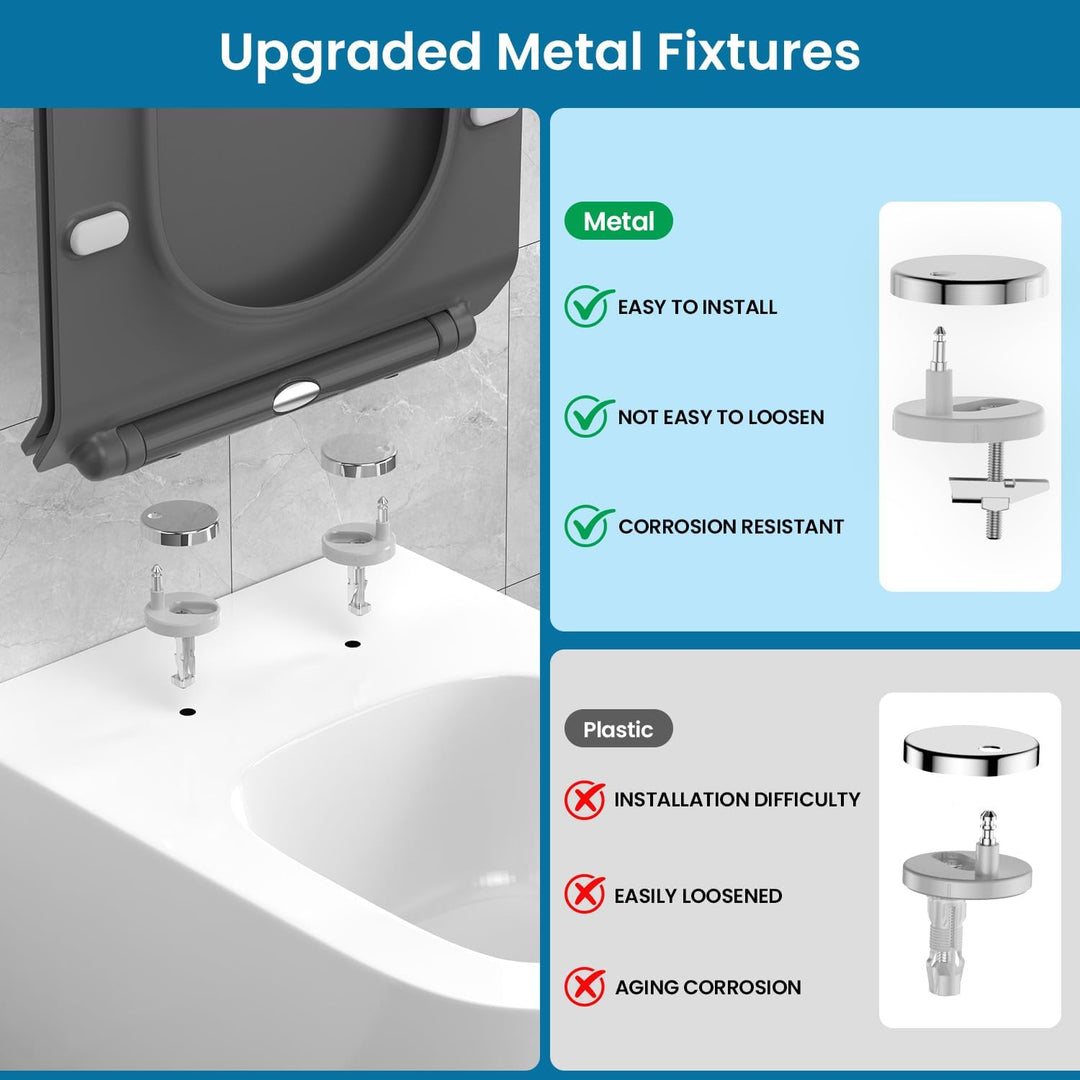 WC Sitz Eckig Form, Toilettendeckel mit Absenkautomatik, Klobrille Duroplast mit Schnellverschluss,