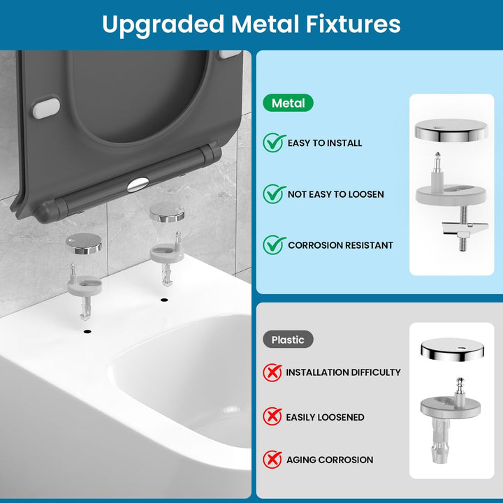 WC Sitz Eckig Form, Toilettendeckel mit Absenkautomatik, Klobrille Duroplast mit Schnellverschluss,