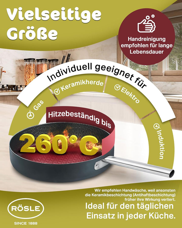 RÖSLE EBONIC Pfanne 20cm Induktion – Bratpfanne 20 cm mit ProNero Keramik Antihaftbeschichtung & Wab
