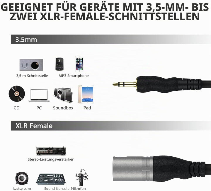 3,5-mm-TRS auf 2 XLR-Stecker, Splitterkabel, 3,5 mm auf Dual XLR-Stecker, Y-Patchkabel für Laptop, K