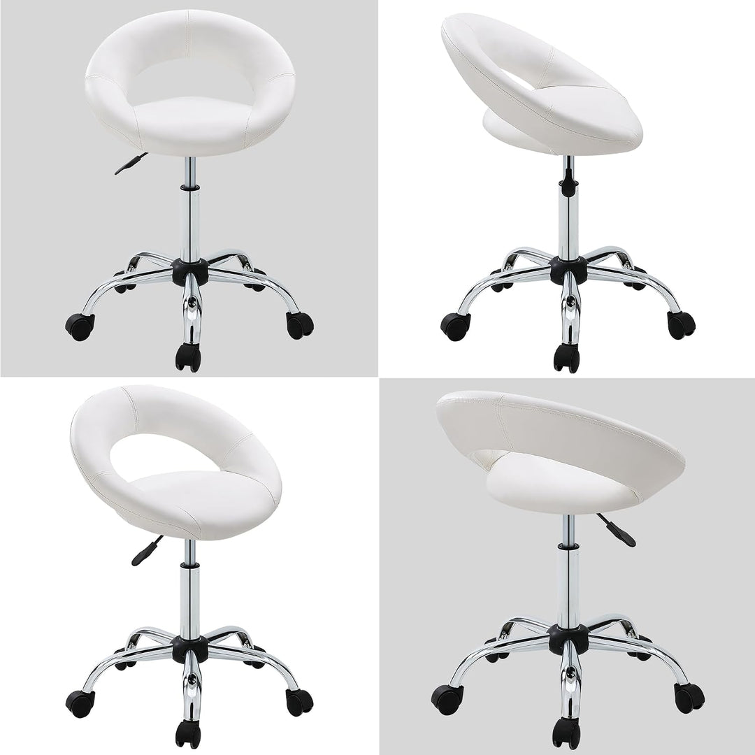 Duhome Drehstuhl mit Rollen, Rollhocker Kunstleder Drehhocker Schminktisch Hocker mit Lehne Arbeitsh
