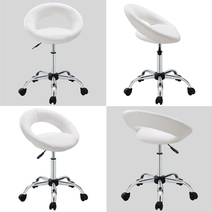 Duhome Drehstuhl mit Rollen, Rollhocker Kunstleder Drehhocker Schminktisch Hocker mit Lehne Arbeitsh