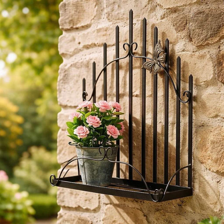 DanDiBo Wandblumenhalter Metall Schwarz 50 cm Wandregal 96237 Blumenständer Blumenregal Wandtopfhalt