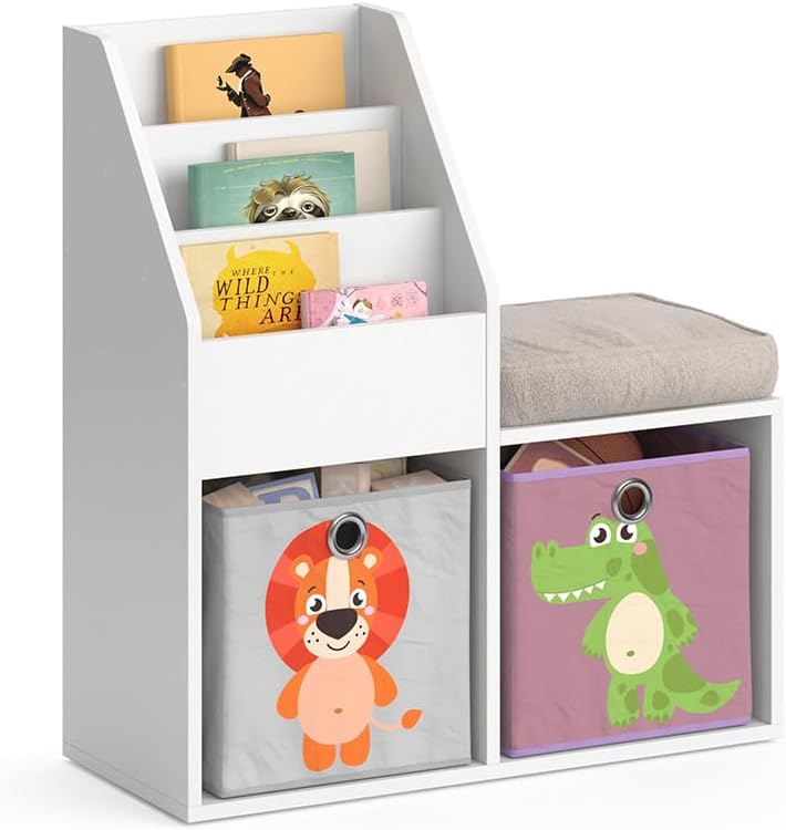 Vicco Kinderregal Luigi, Weiss, 30.9 x 79 cm Mini, mit 2 Faltboxen Opt.3, zur Aufbewahrung von Spiel